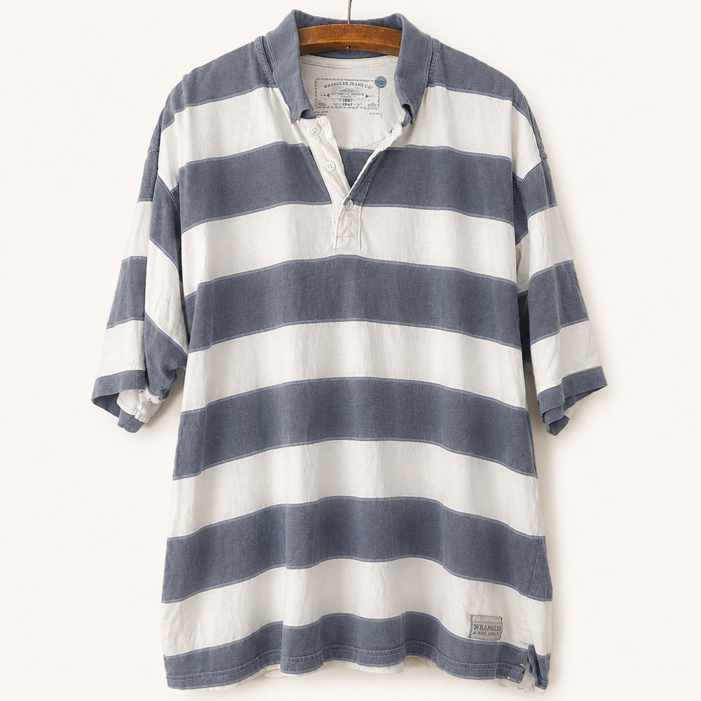 Wrangler Rugby Polo Size 3XL 2000s Cotton Blue/Gray Stripe Classic Preppy